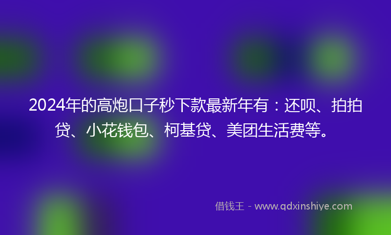 2024年的高炮口子秒下款最新年有：还呗、拍拍贷、小花钱包、柯基贷、美团生活费等。
