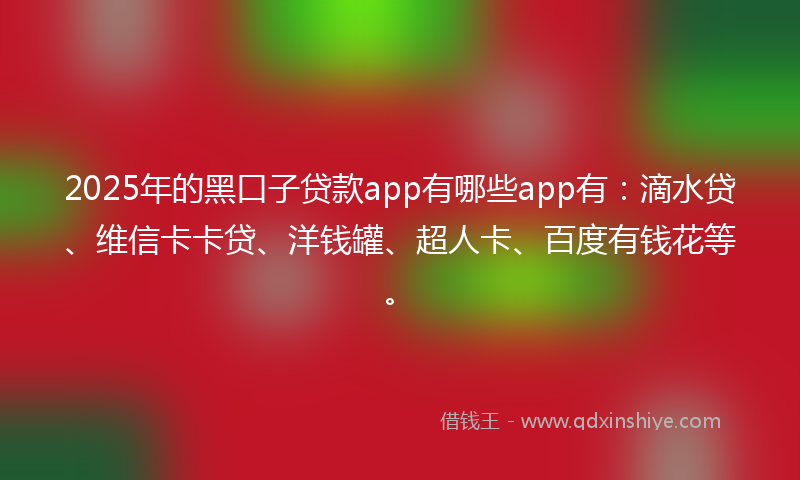 2025年的黑口子贷款app有哪些app有：滴水贷、维信卡卡贷、洋钱罐、超人卡、百度有钱花等。