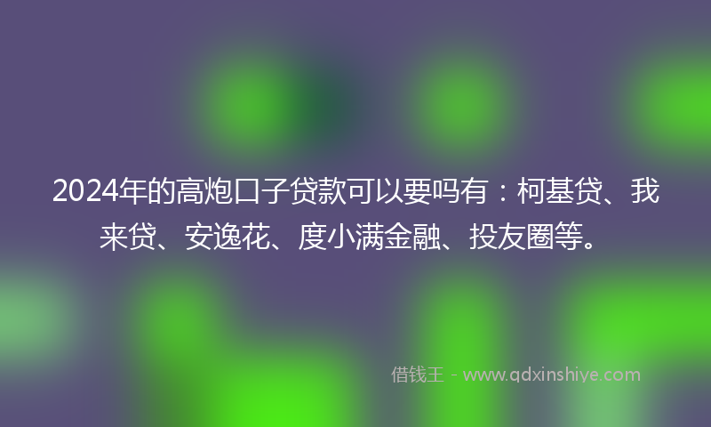2024年的高炮口子贷款可以要吗有：柯基贷、我来贷、安逸花、度小满金融、投友圈等。