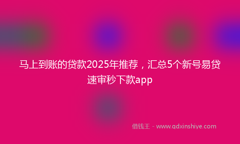 马上到账的贷款2025年推荐，汇总5个新号易贷速审秒下款app