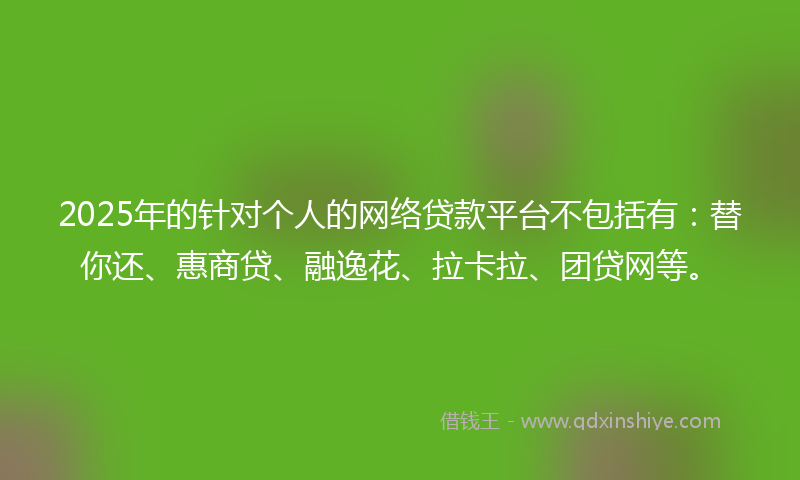 2025年的针对个人的网络贷款平台不包括有：替你还、惠商贷、融逸花、拉卡拉、团贷网等。