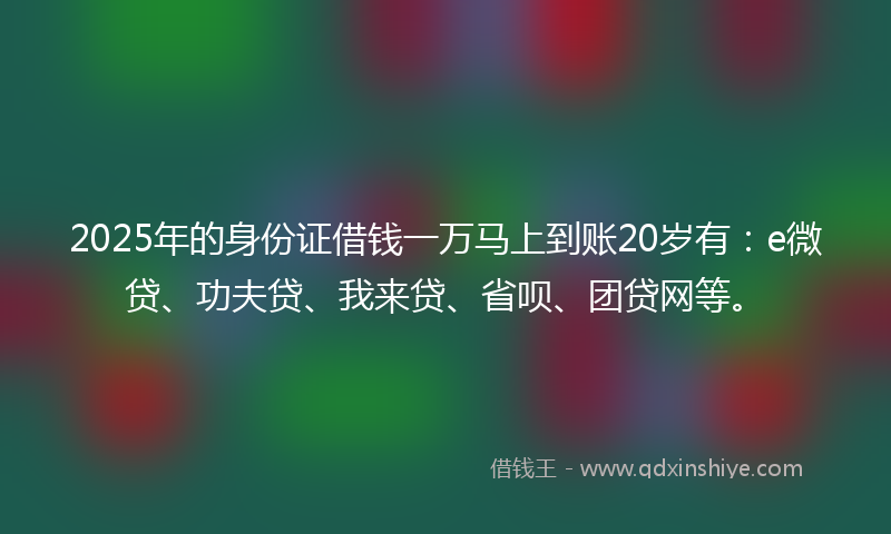 2025年的身份证借钱一万马上到账20岁有：e微贷、功夫贷、我来贷、省呗、团贷网等。