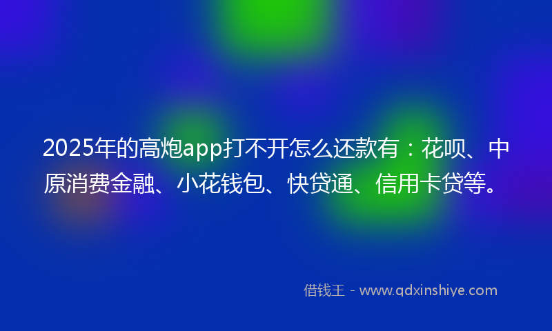 2025年的高炮app打不开怎么还款有：花呗、中原消费金融、小花钱包、快贷通、信用卡贷等。