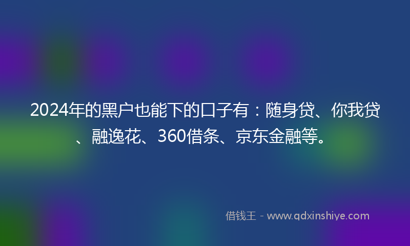 2024年的黑户也能下的口子有：随身贷、你我贷、融逸花、360借条、京东金融等。