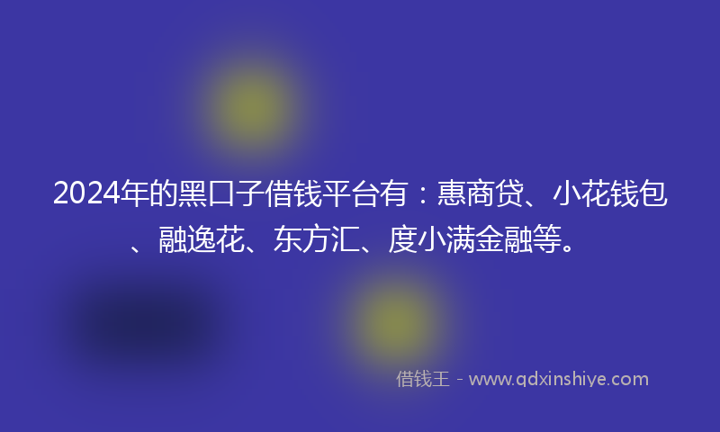 2024年的黑口子借钱平台有：惠商贷、小花钱包、融逸花、东方汇、度小满金融等。