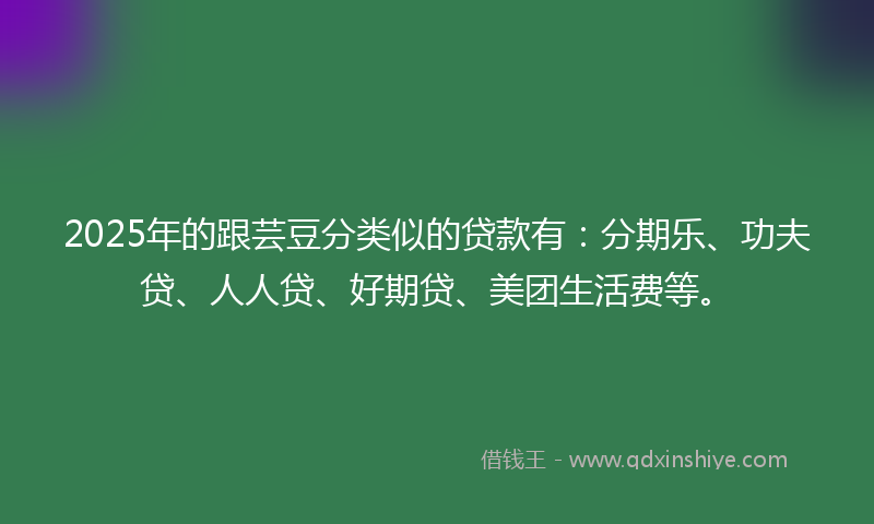 2025年的跟芸豆分类似的贷款有：分期乐、功夫贷、人人贷、好期贷、美团生活费等。