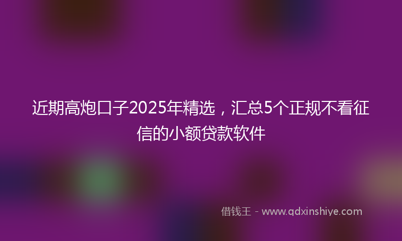 近期高炮口子2025年精选，汇总5个正规不看征信的小额贷款软件
