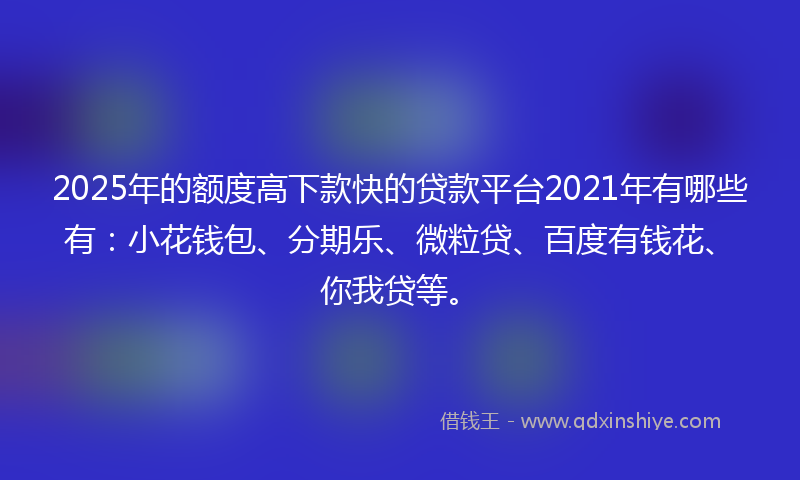 2025年的额度高下款快的贷款平台2021年有哪些有：小花钱包、分期乐、微粒贷、百度有钱花、你我贷等。