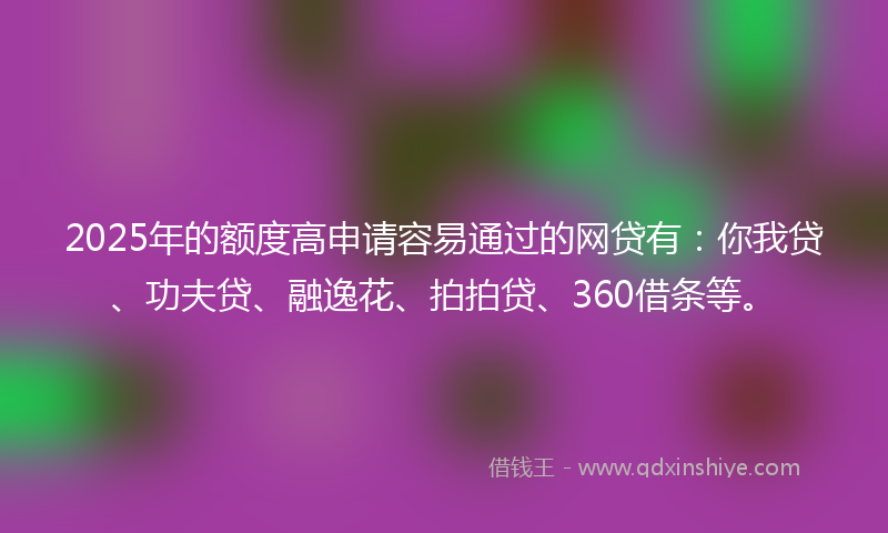2025年的额度高申请容易通过的网贷有：你我贷、功夫贷、融逸花、拍拍贷、360借条等。