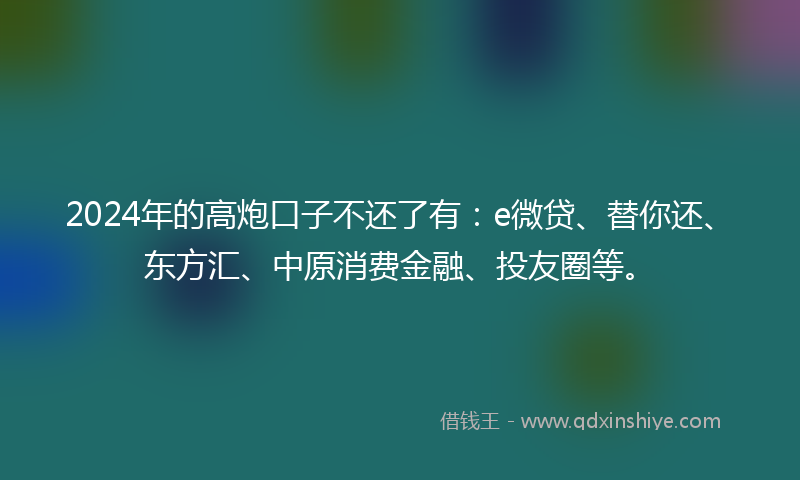 2024年的高炮口子不还了有：e微贷、替你还、东方汇、中原消费金融、投友圈等。