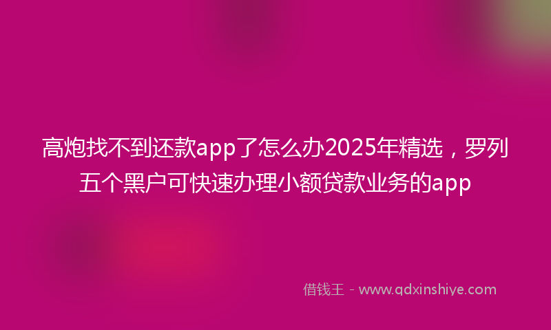 高炮找不到还款app了怎么办2025年精选，罗列五个黑户可快速办理小额贷款业务的app