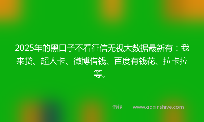2025年的黑口子不看征信无视大数据最新有：我来贷、超人卡、微博借钱、百度有钱花、拉卡拉等。