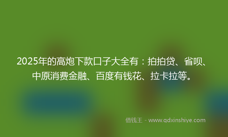 2025年的高炮下款口子大全有：拍拍贷、省呗、中原消费金融、百度有钱花、拉卡拉等。