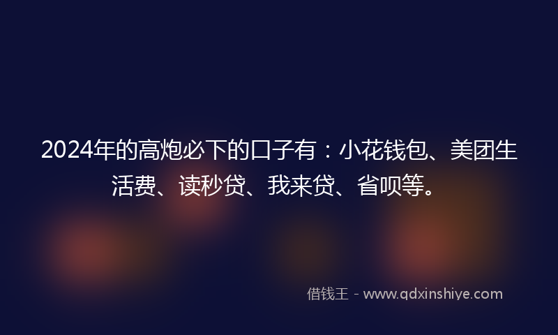 2024年的高炮必下的口子有：小花钱包、美团生活费、读秒贷、我来贷、省呗等。