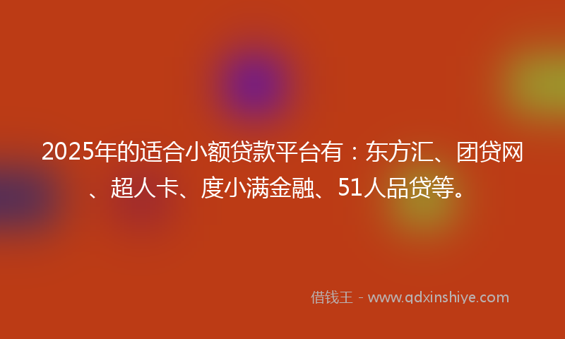 2025年的适合小额贷款平台有：东方汇、团贷网、超人卡、度小满金融、51人品贷等。