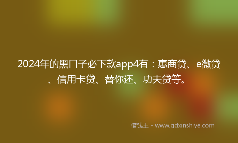 2024年的黑口子必下款app4有：惠商贷、e微贷、信用卡贷、替你还、功夫贷等。