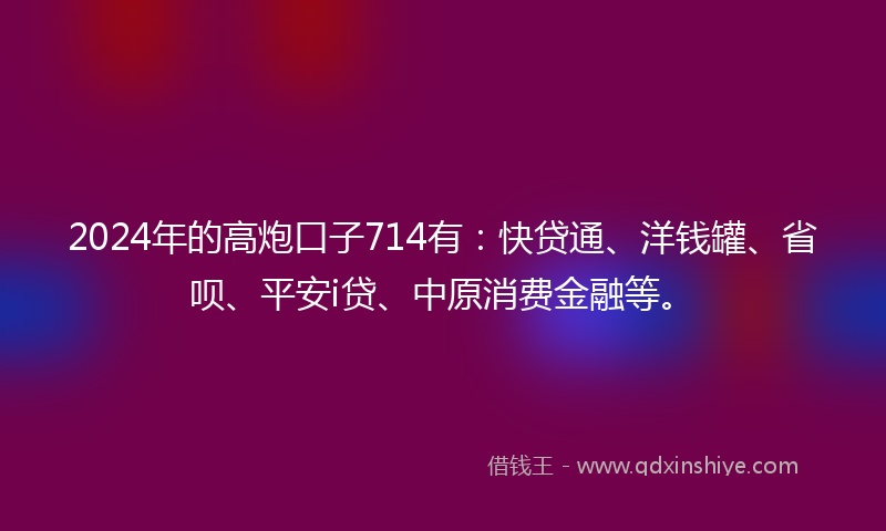 2024年的高炮口子714有：快贷通、洋钱罐、省呗、平安i贷、中原消费金融等。