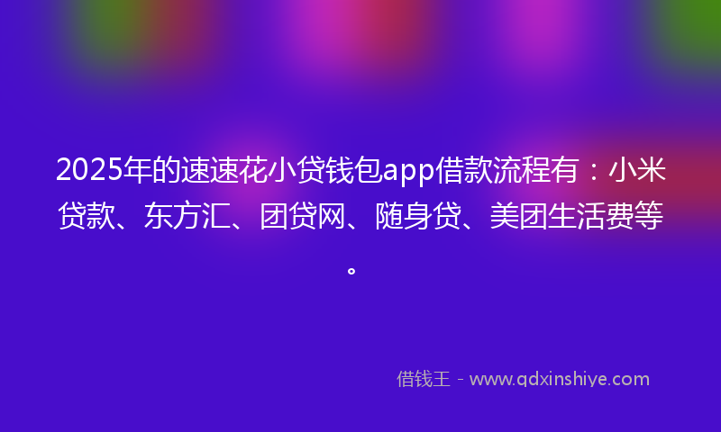 2025年的速速花小贷钱包app借款流程有：小米贷款、东方汇、团贷网、随身贷、美团生活费等。