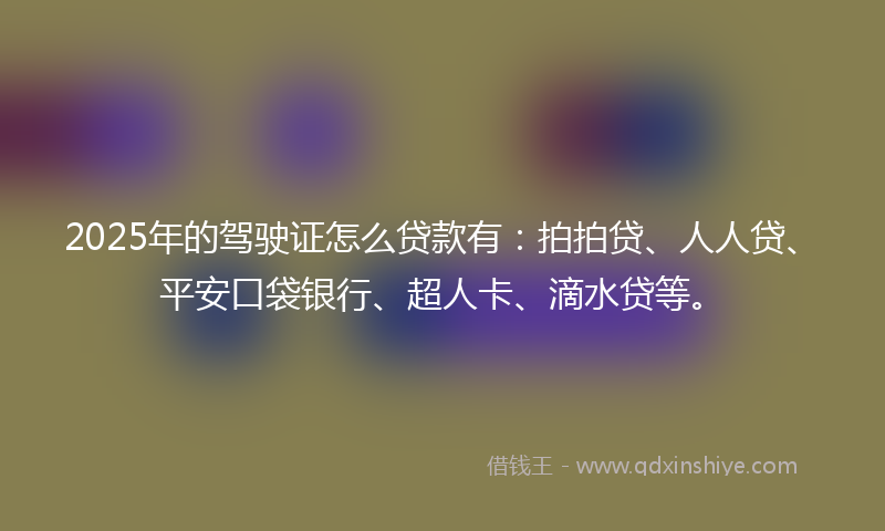 2025年的驾驶证怎么贷款有：拍拍贷、人人贷、平安口袋银行、超人卡、滴水贷等。