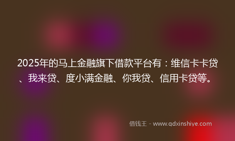 2025年的马上金融旗下借款平台有：维信卡卡贷、我来贷、度小满金融、你我贷、信用卡贷等。