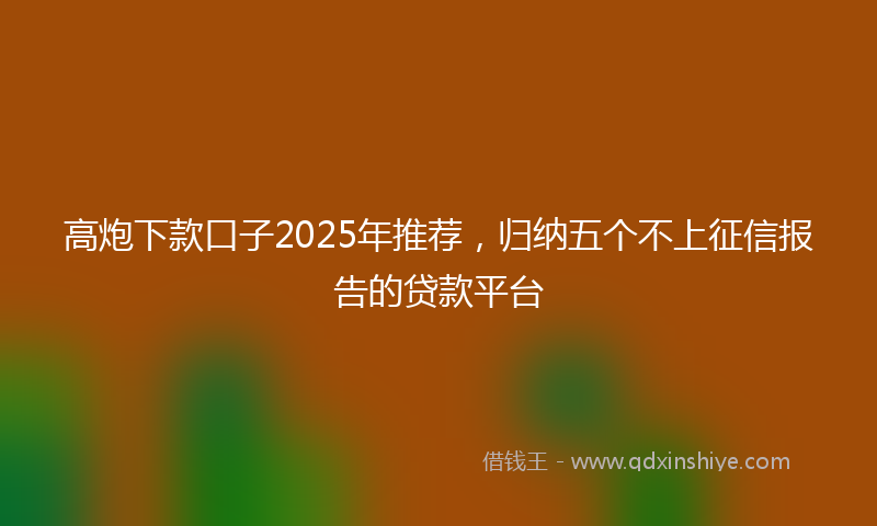 高炮下款口子2025年推荐，归纳五个不上征信报告的贷款平台