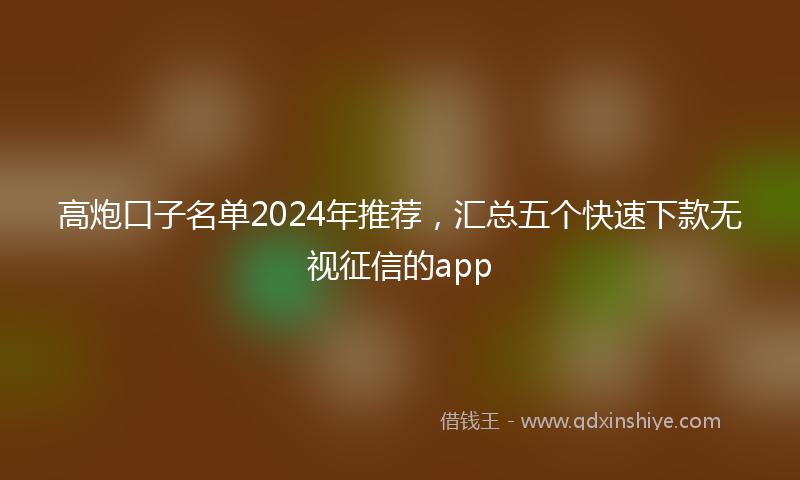 高炮口子名单2024年推荐，汇总五个快速下款无视征信的app
