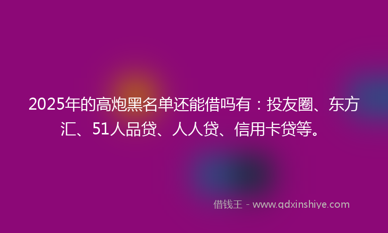 2025年的高炮黑名单还能借吗有：投友圈、东方汇、51人品贷、人人贷、信用卡贷等。