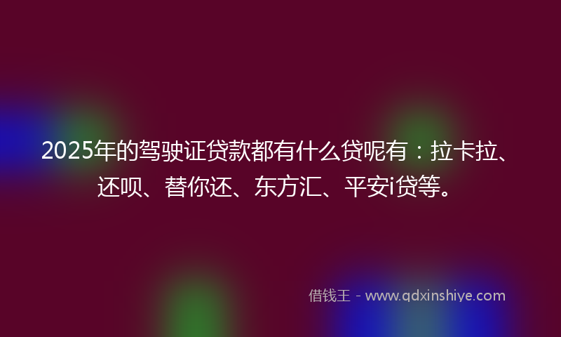 2025年的驾驶证贷款都有什么贷呢有：拉卡拉、还呗、替你还、东方汇、平安i贷等。