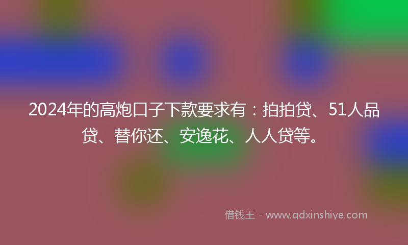 2024年的高炮口子下款要求有：拍拍贷、51人品贷、替你还、安逸花、人人贷等。
