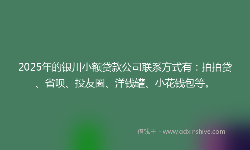 2025年的银川小额贷款公司联系方式有：拍拍贷、省呗、投友圈、洋钱罐、小花钱包等。