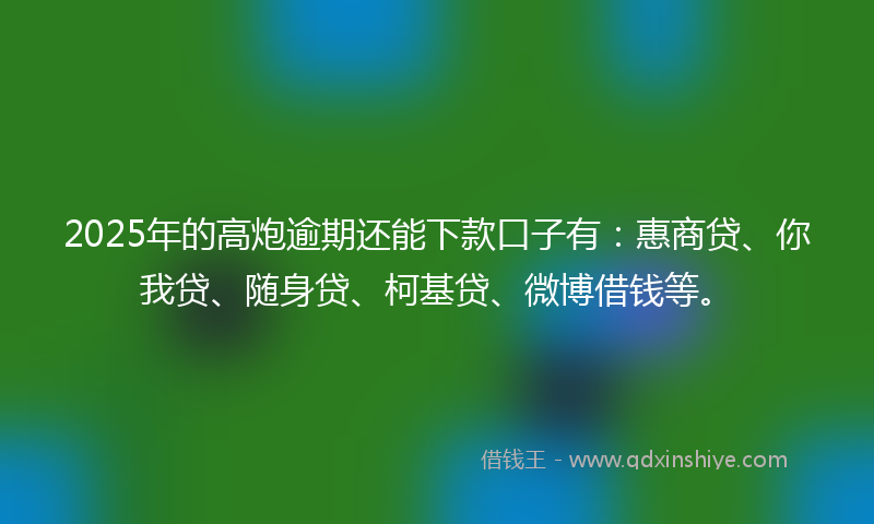 2025年的高炮逾期还能下款口子有：惠商贷、你我贷、随身贷、柯基贷、微博借钱等。