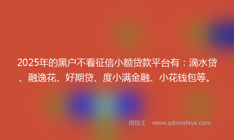 2025年的黑户不看征信小额贷款平台有：滴水贷、融逸花、好期贷、度小满金融、小花钱包等。