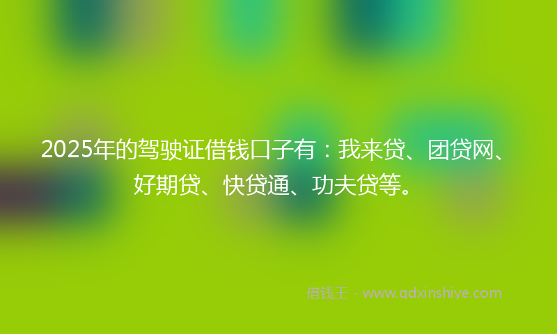 2025年的驾驶证借钱口子有：我来贷、团贷网、好期贷、快贷通、功夫贷等。
