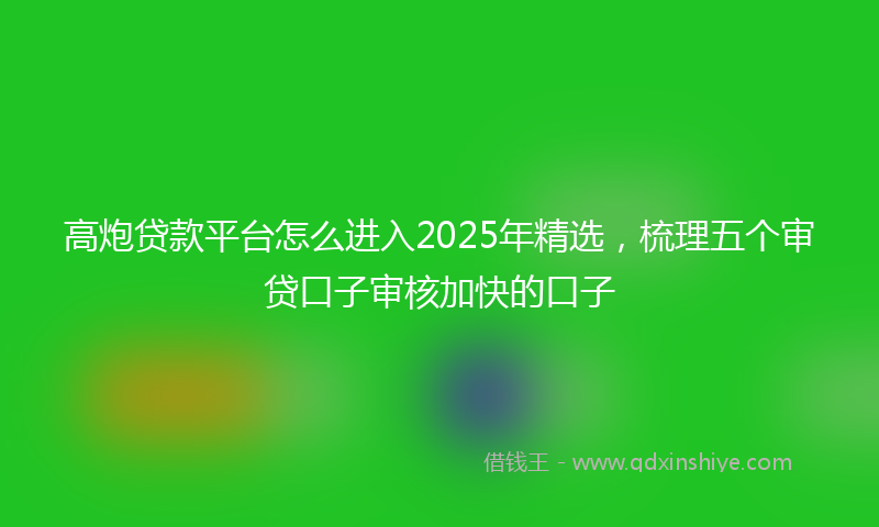 高炮贷款平台怎么进入2025年精选，梳理五个审贷口子审核加快的口子