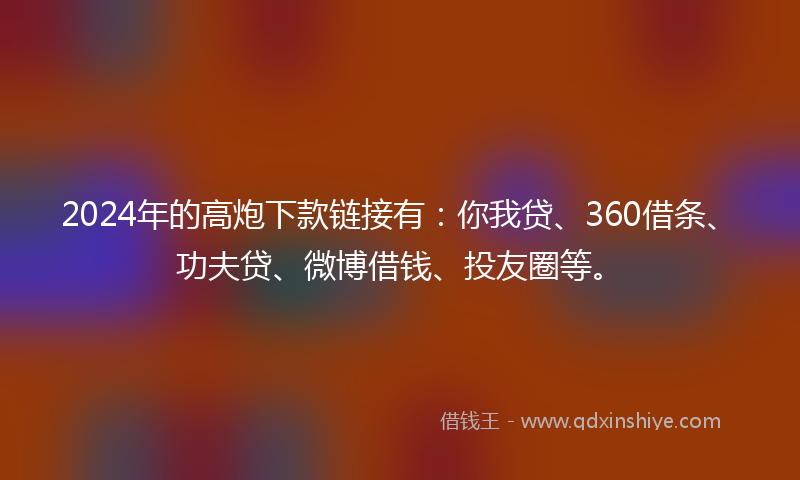 2024年的高炮下款链接有：你我贷、360借条、功夫贷、微博借钱、投友圈等。