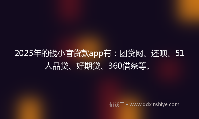 2025年的钱小官贷款app有：团贷网、还呗、51人品贷、好期贷、360借条等。