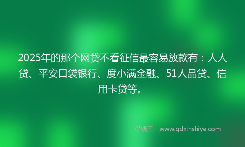 2025年的那个网贷不看征信最容易放款有：人人贷、平安口袋银行、度小满金融、51人品贷、信用卡贷等。