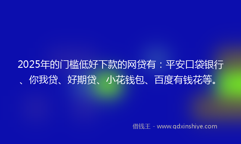 2025年的门槛低好下款的网贷有：平安口袋银行、你我贷、好期贷、小花钱包、百度有钱花等。