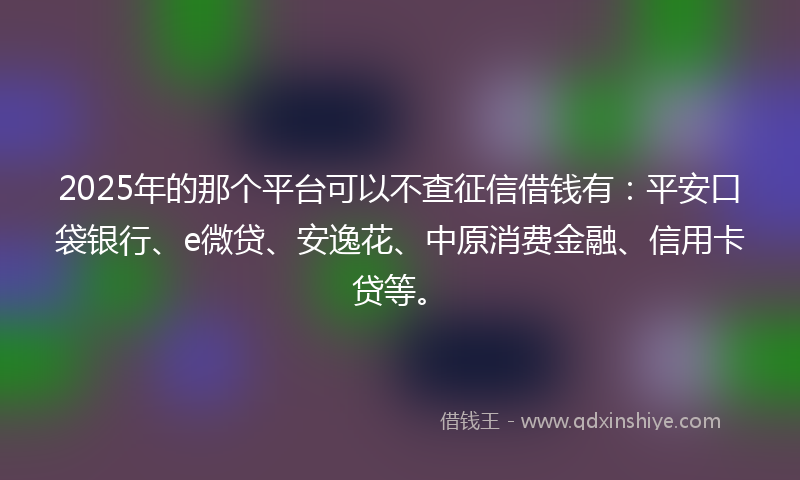2025年的那个平台可以不查征信借钱有：平安口袋银行、e微贷、安逸花、中原消费金融、信用卡贷等。