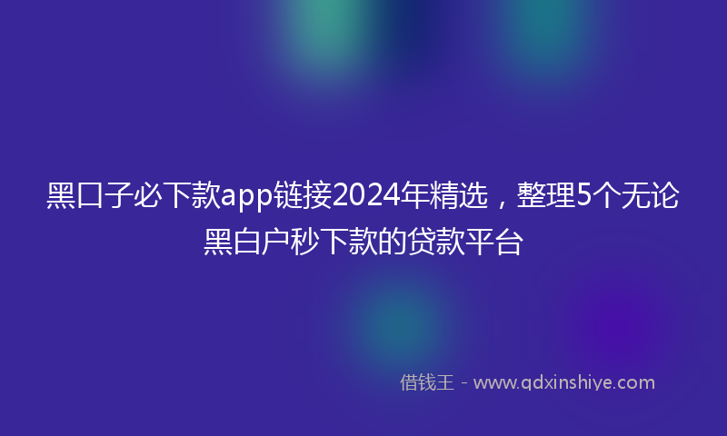黑口子必下款app链接2024年精选，整理5个无论黑白户秒下款的贷款平台