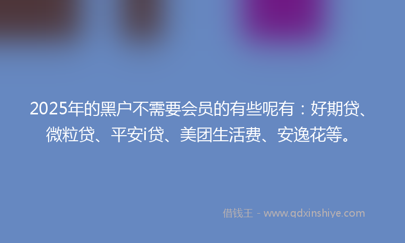 2025年的黑户不需要会员的有些呢有：好期贷、微粒贷、平安i贷、美团生活费、安逸花等。