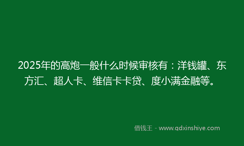 2025年的高炮一般什么时候审核有：洋钱罐、东方汇、超人卡、维信卡卡贷、度小满金融等。