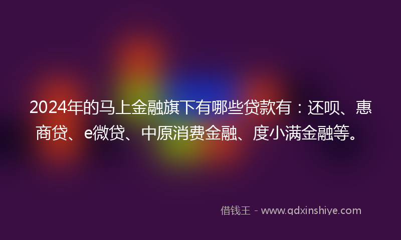 2024年的马上金融旗下有哪些贷款有：还呗、惠商贷、e微贷、中原消费金融、度小满金融等。