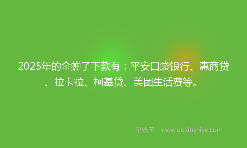 2025年的金蝉子下款有：平安口袋银行、惠商贷、拉卡拉、柯基贷、美团生活费等。