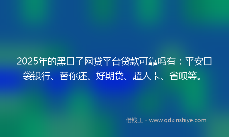 2025年的黑口子网贷平台贷款可靠吗有：平安口袋银行、替你还、好期贷、超人卡、省呗等。