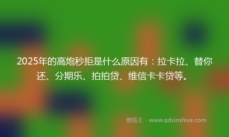 2025年的高炮秒拒是什么原因有：拉卡拉、替你还、分期乐、拍拍贷、维信卡卡贷等。