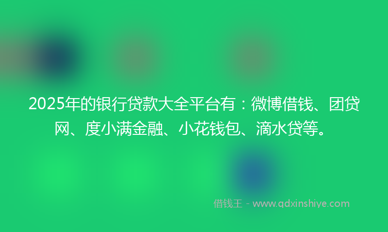2025年的银行贷款大全平台有：微博借钱、团贷网、度小满金融、小花钱包、滴水贷等。