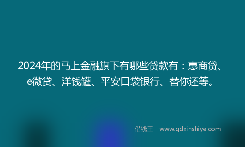 2024年的马上金融旗下有哪些贷款有：惠商贷、e微贷、洋钱罐、平安口袋银行、替你还等。