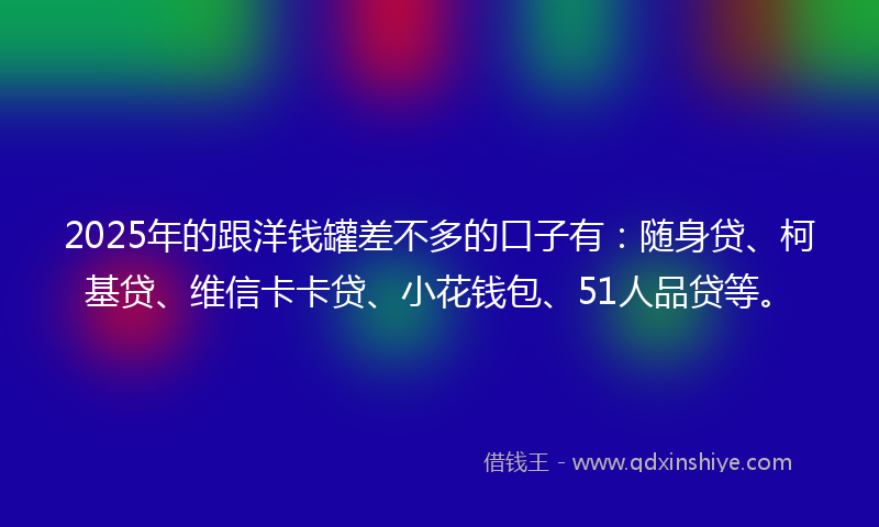 2025年的跟洋钱罐差不多的口子有：随身贷、柯基贷、维信卡卡贷、小花钱包、51人品贷等。