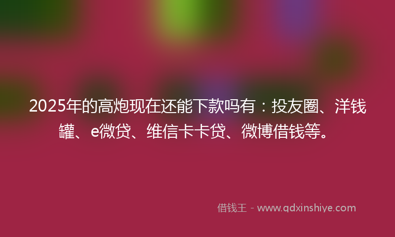 2025年的高炮现在还能下款吗有：投友圈、洋钱罐、e微贷、维信卡卡贷、微博借钱等。